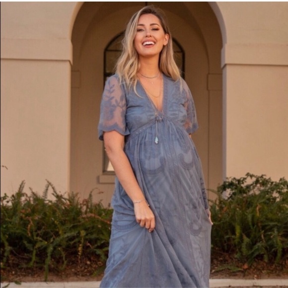 Pinkblush Dresses & Skirts - Pinkblush Blue Lace Lined Maternity Maxi Dress